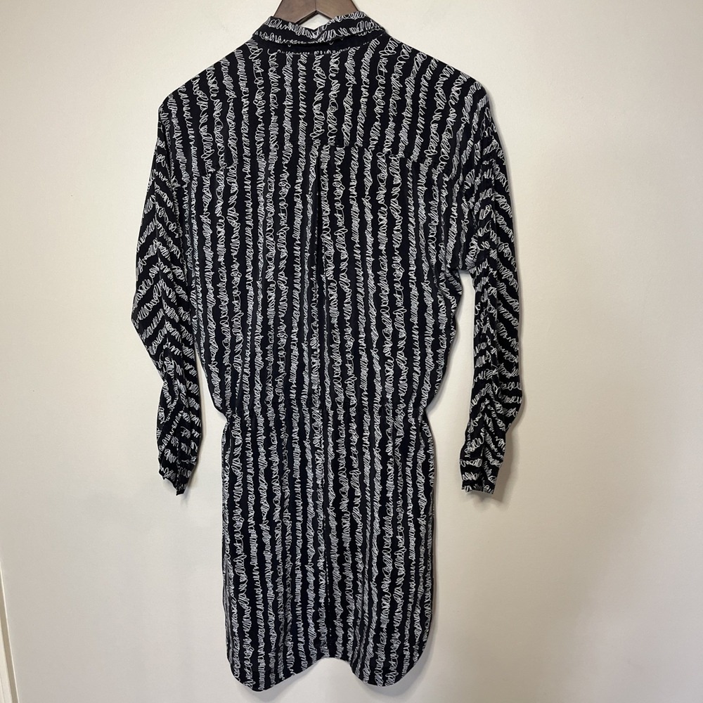 Club Monaco Sz 2 Lanita Shirt Dress Pockets Drawstring Waist 100% Silk Black - Picture 2 of 8